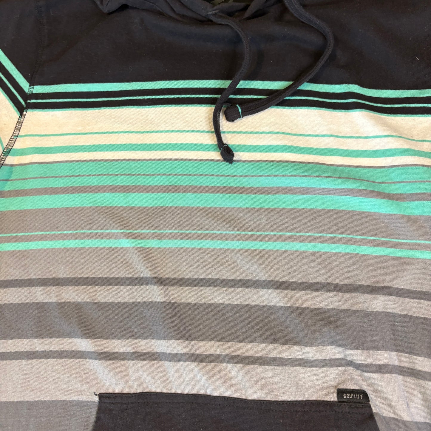 Amplify Hoodie Sweatshirt Striped Black Gray Green Pocket Men’s Size M Medium