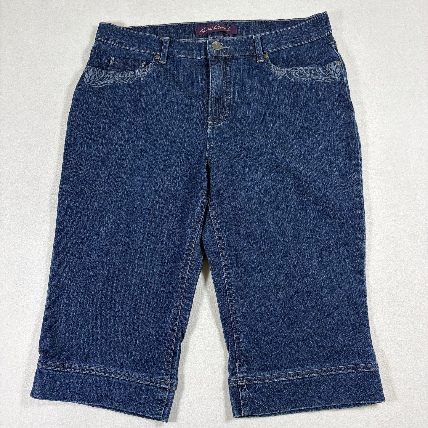 Gloria Vanderbilt Womens Capri Jeans 12 Blue Embroidered Stretch Denim Mid Rise