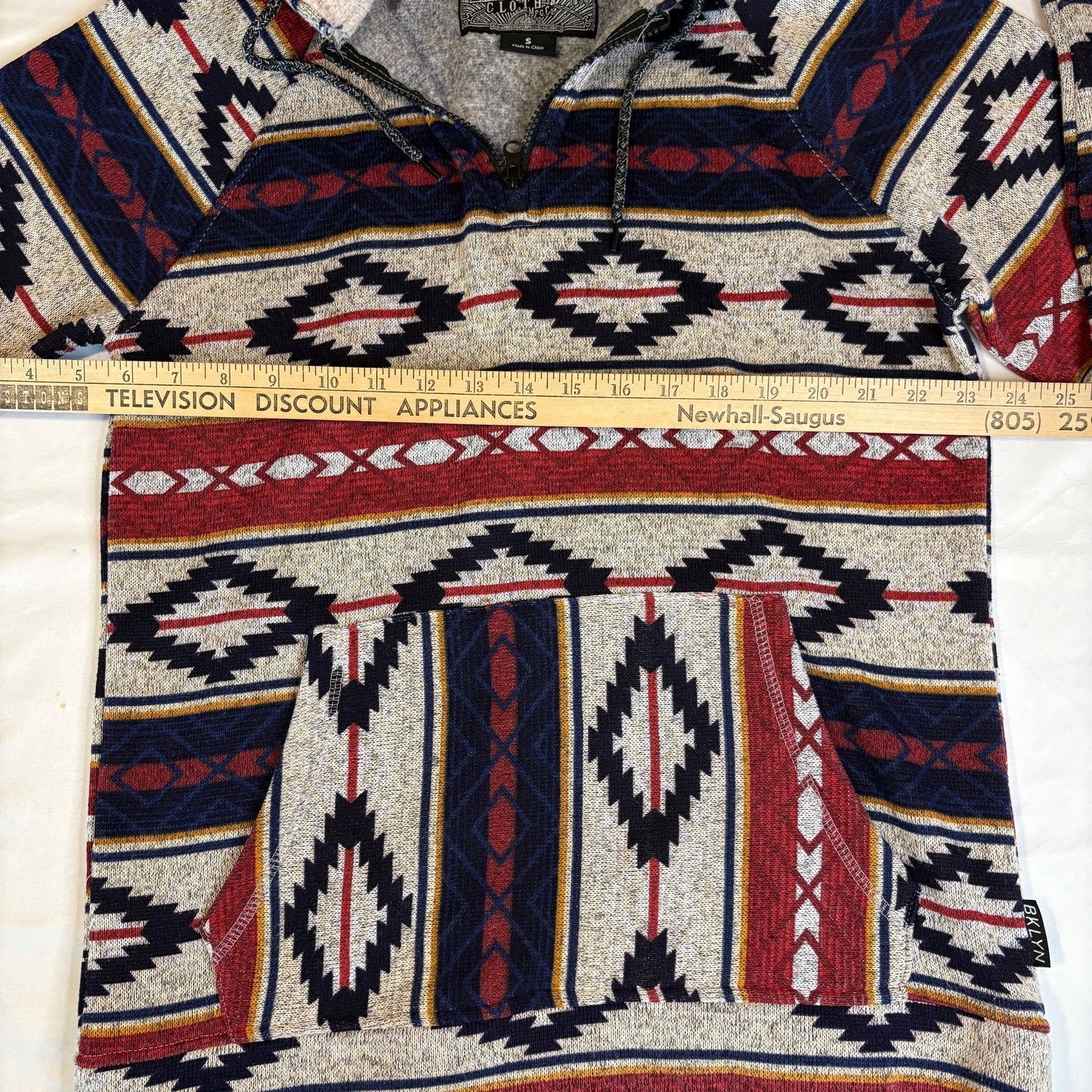 Brooklyn Cloth Men’s Aztec Print Sherpa Lined Hoodie Sweatshirt Size Small