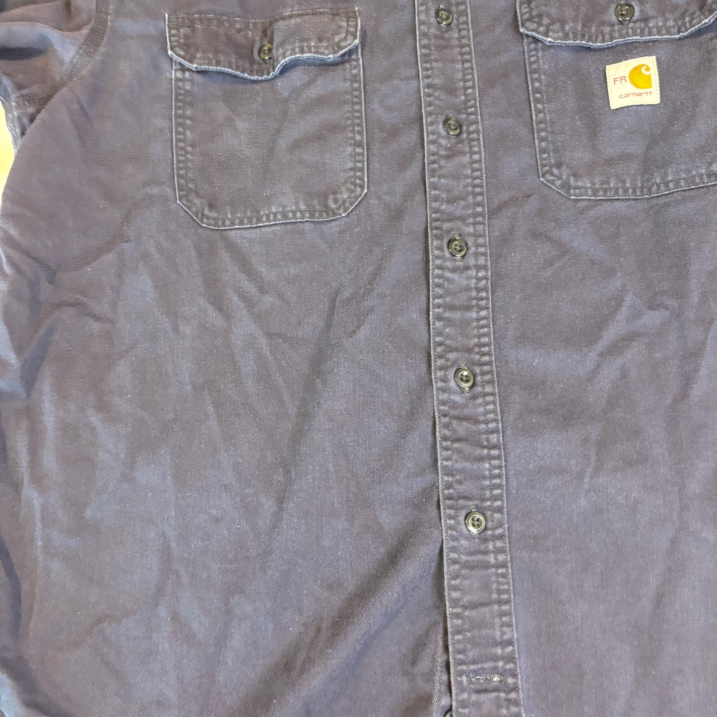 Carhartt FR Flame Resistant Work Shirt XL Loose Fit Navy Blue Long Sleeve Button