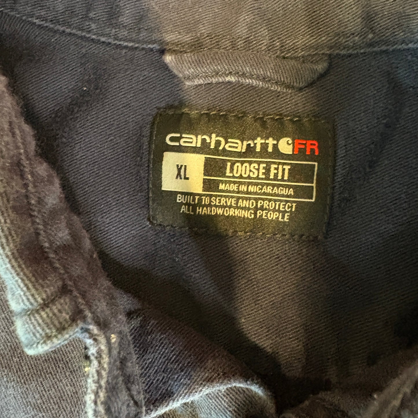 Carhartt FR Flame Resistant Work Shirt XL Loose Fit Navy Blue Long Sleeve Button