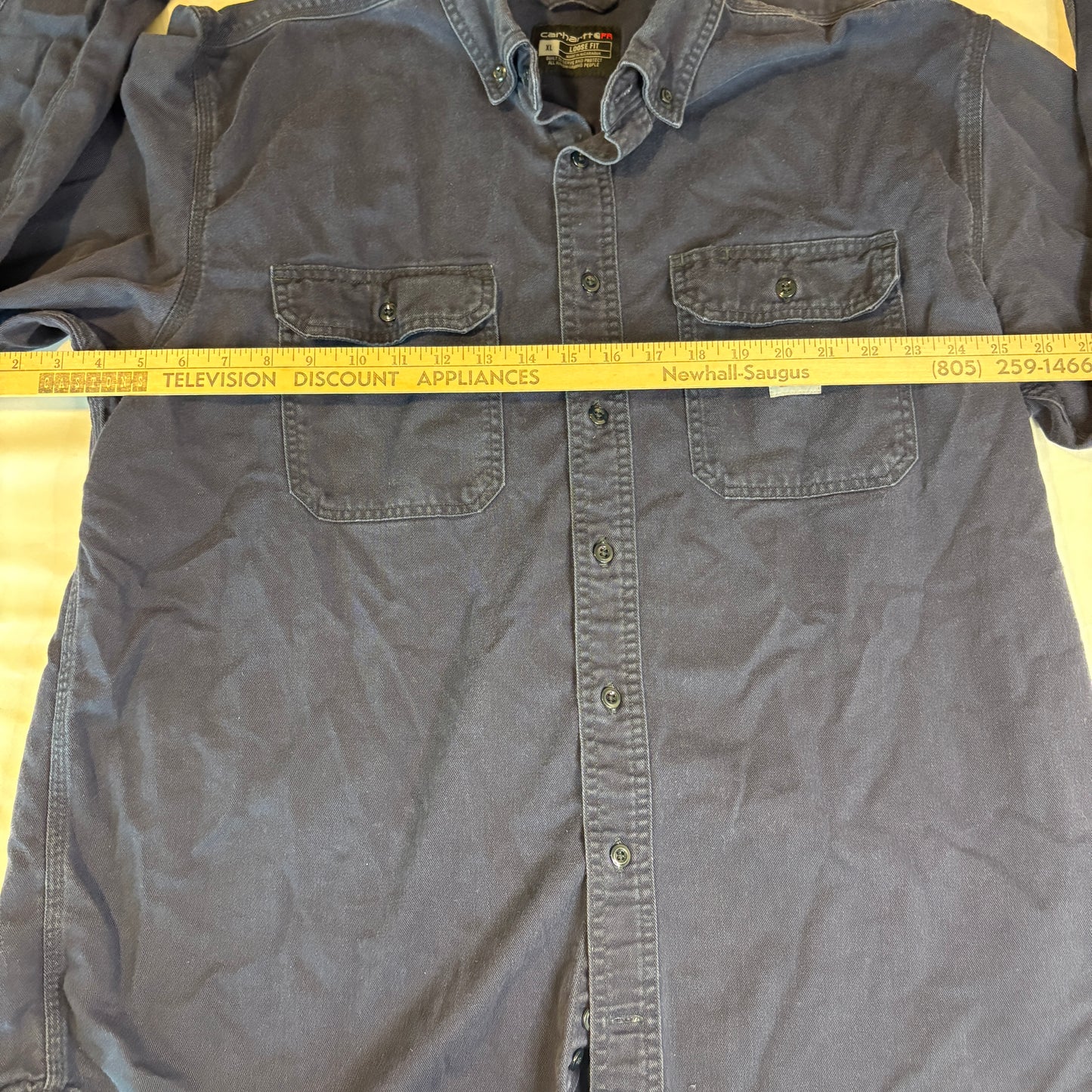 Carhartt FR Flame Resistant Work Shirt XL Loose Fit Navy Blue Long Sleeve Button