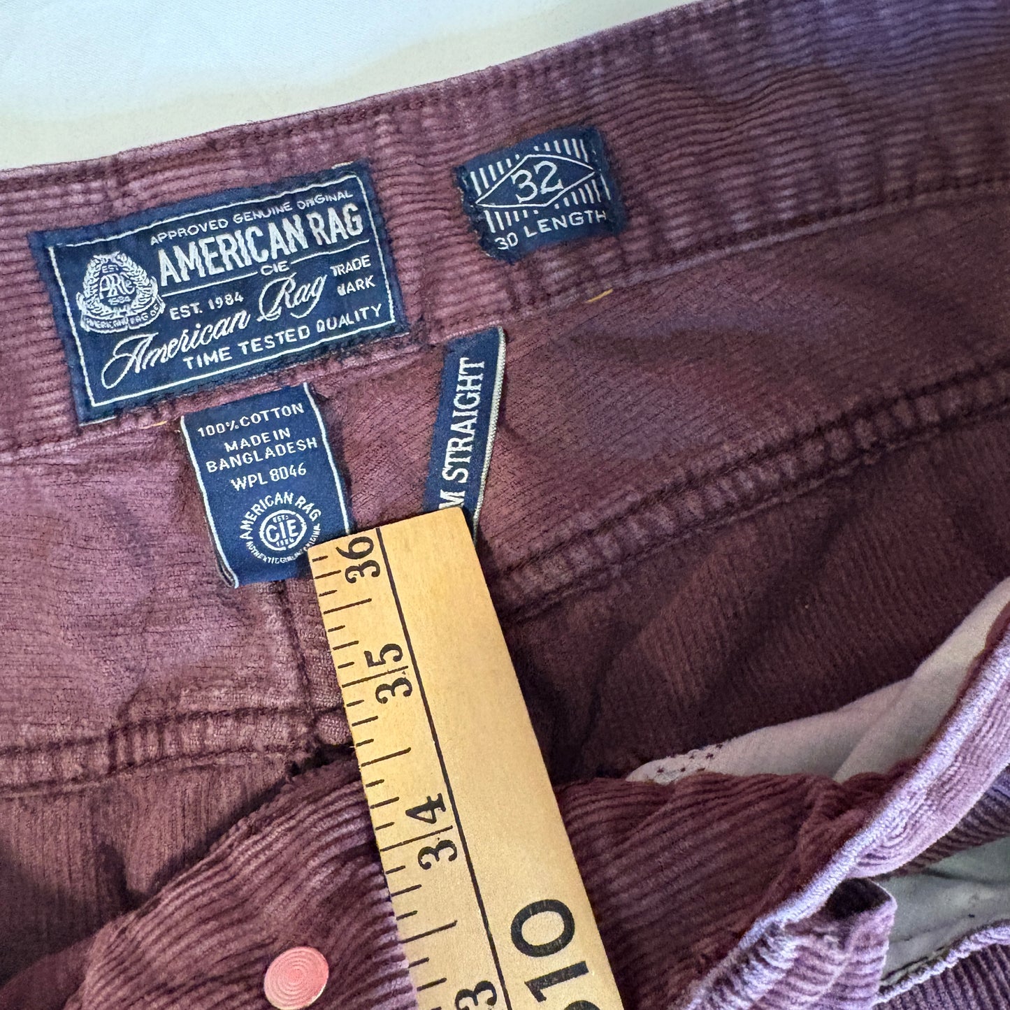American Rag Men’s Corduroy Pants 32x30 Modern Straight Fit Burgundy Wine Cotton
