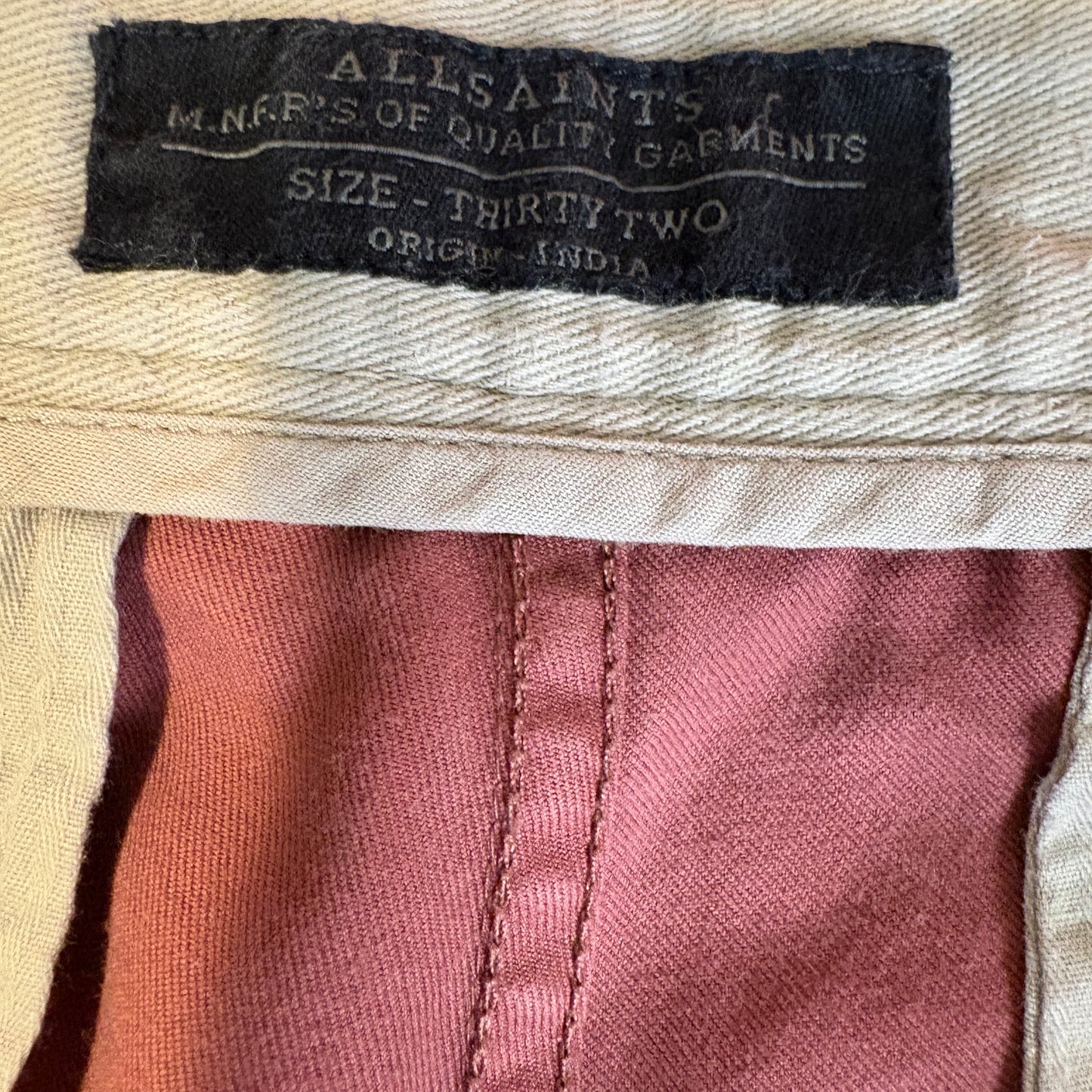 AllSaints Men’s Chino Pants Size 32 Red Slim Fit Casual Cotton Trousers
