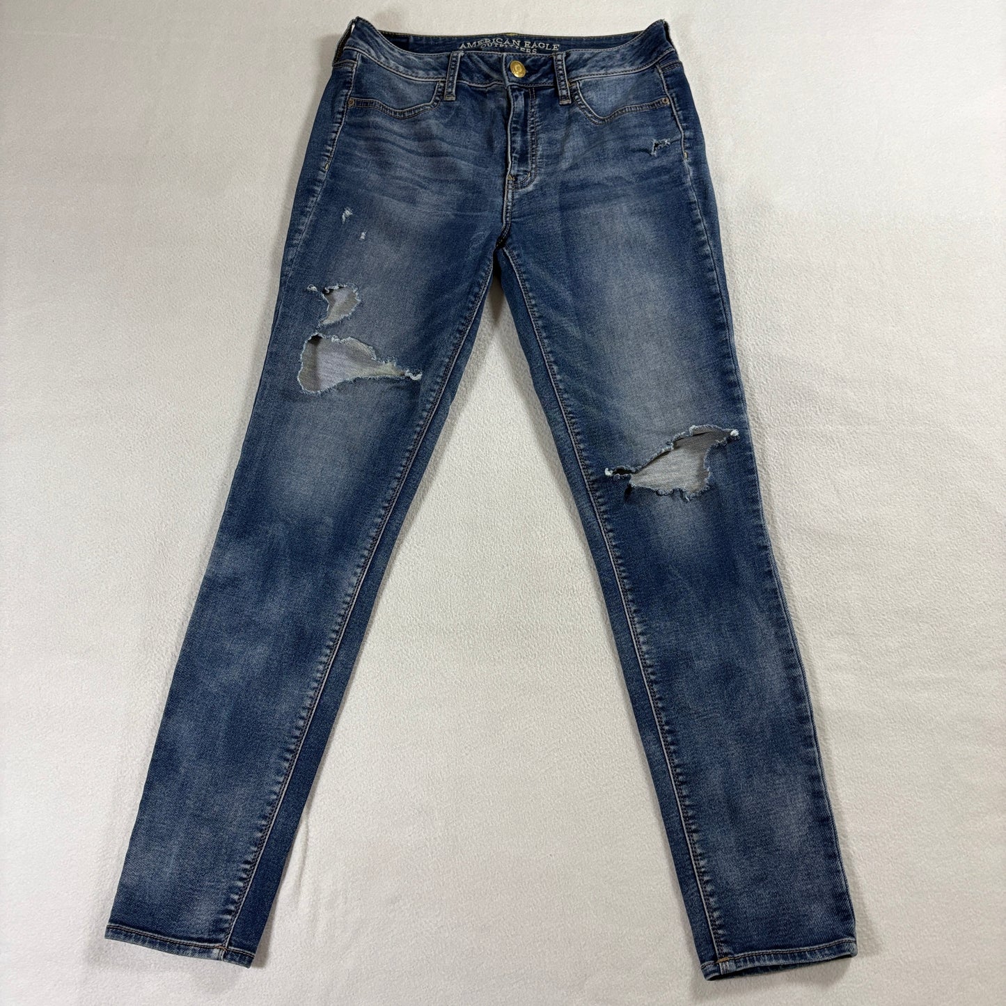 Distressed Skinny Jeans American Eagle 8 Fits 29X28 Medium Wash Stretch Denim