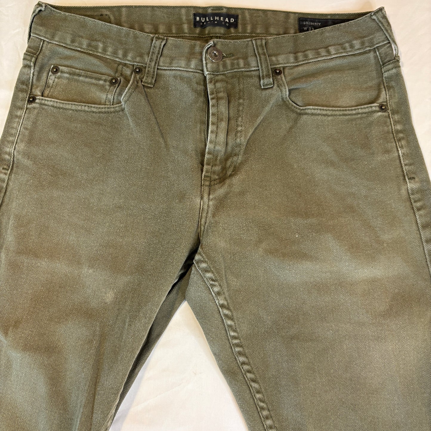 Bullhead Skinny Olive Green Jeans Men’s W32 L32 Slim Fit Denim Pants