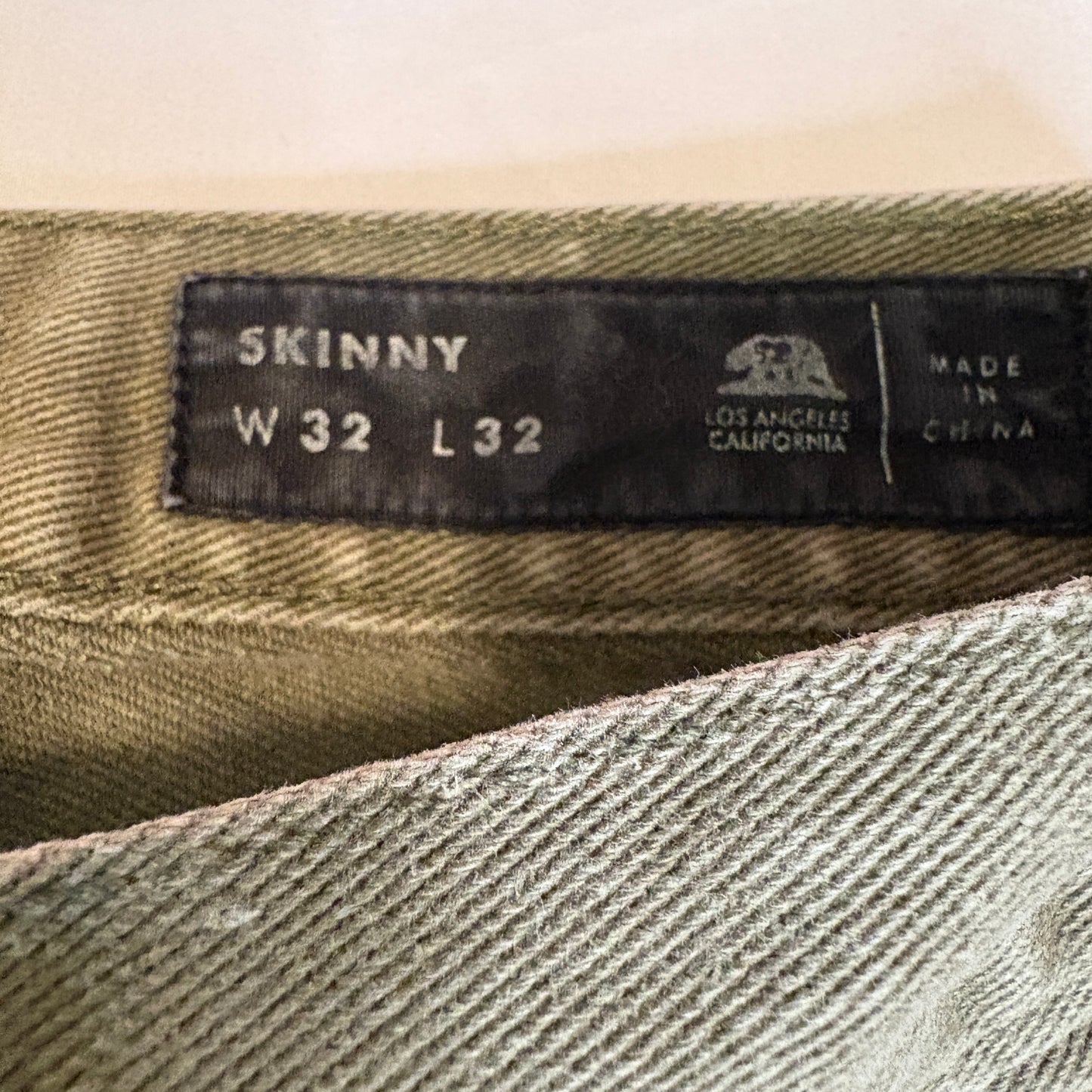 Bullhead Skinny Olive Green Jeans Men’s W32 L32 Slim Fit Denim Pants