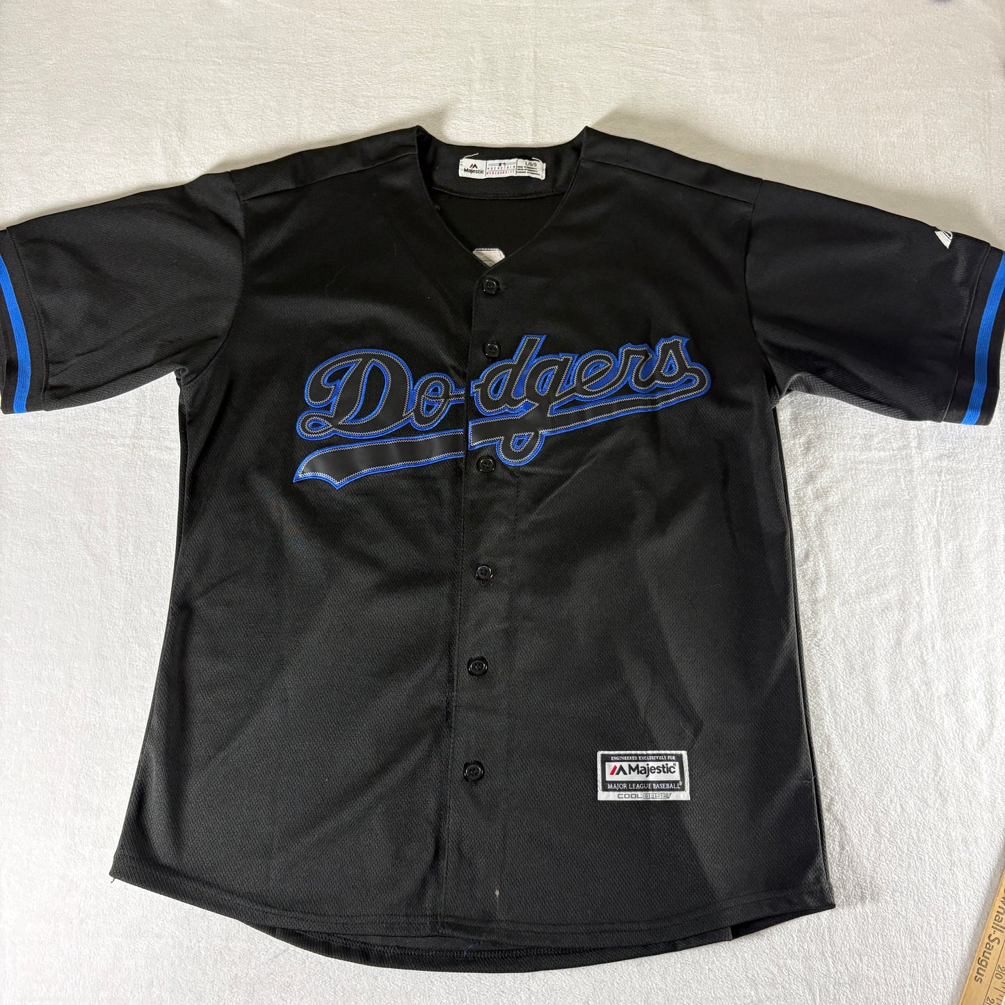 Majestic Dodgers Kershaw 22 Black Jersey Youth L Genuine MLB Cool Base