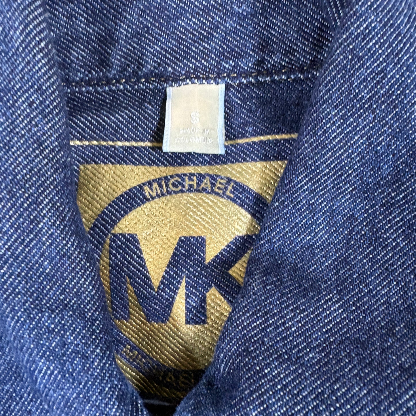 Womens S Michael Kors Denim Jacket Blue Gold Button MK Logo Vintage Y2K Style