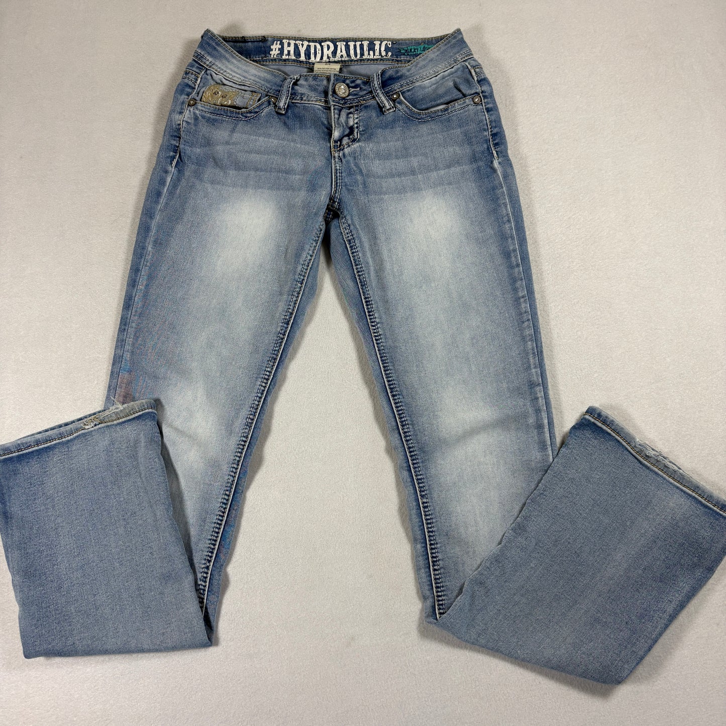 Hydraulic Womens Bootcut Jeans Size 27x31 Medium Wash Embroidered Flap Pockets