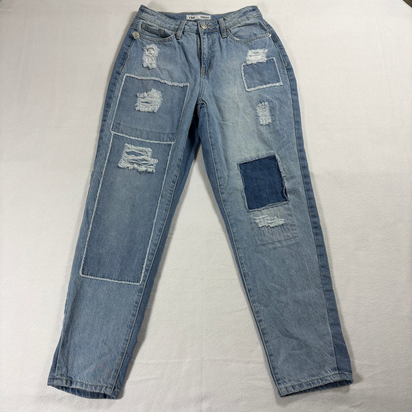 YMI Dream Jeans Womens 3/26 Blue Patchwork Distressed Mom Boyfriend Denim Y2K