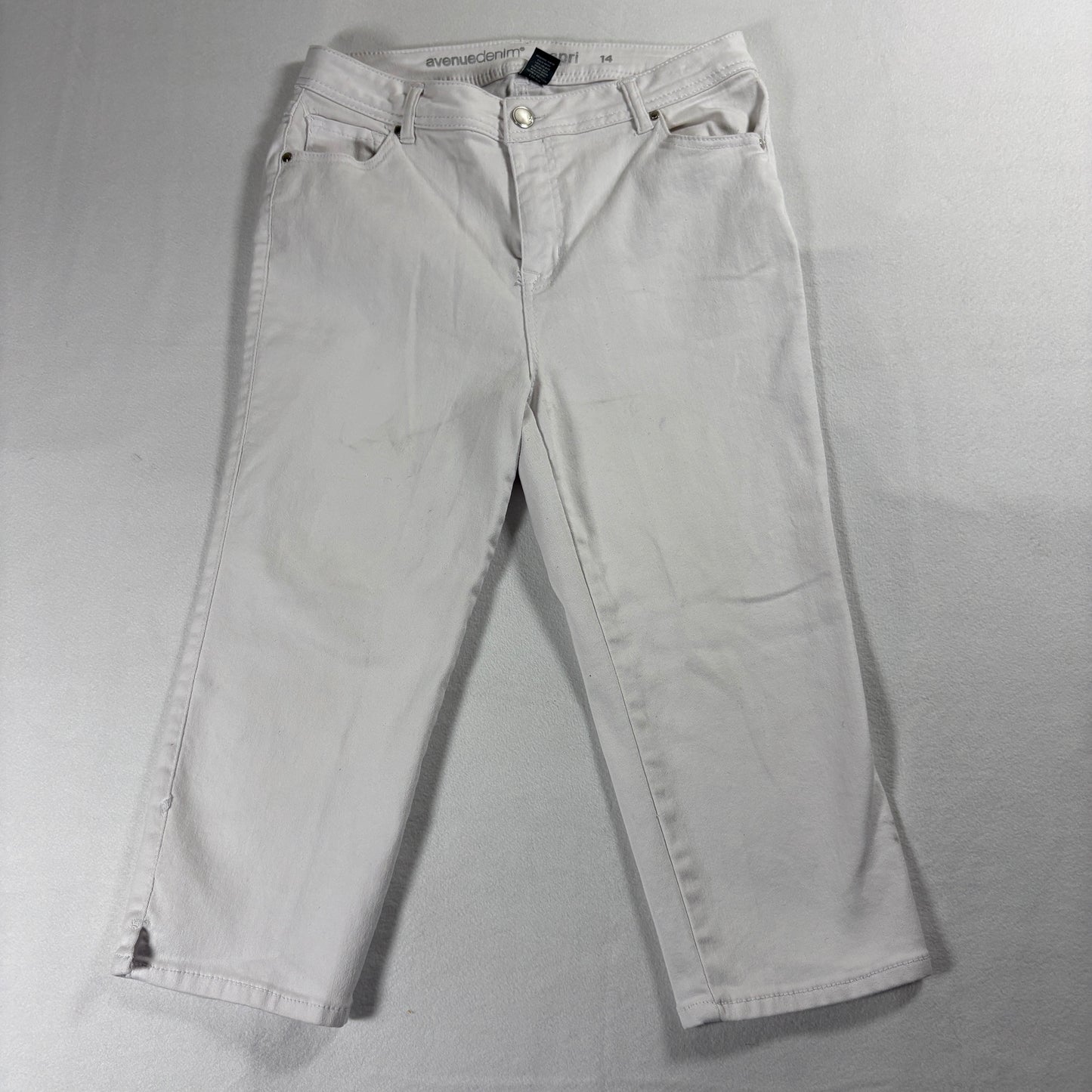 Avenue Denim Capri Jeans Womens 14 White Stretch Slim Straight Crop Summer