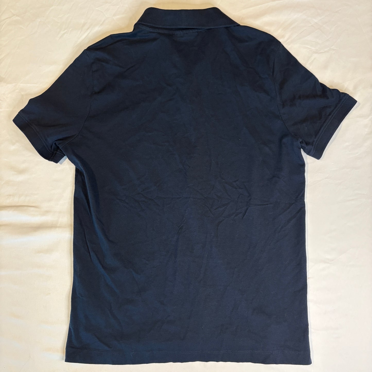 Perry Ellis Polo Shirt Men’s Medium Navy Blue Short Sleeve Striped Side Trim Casual