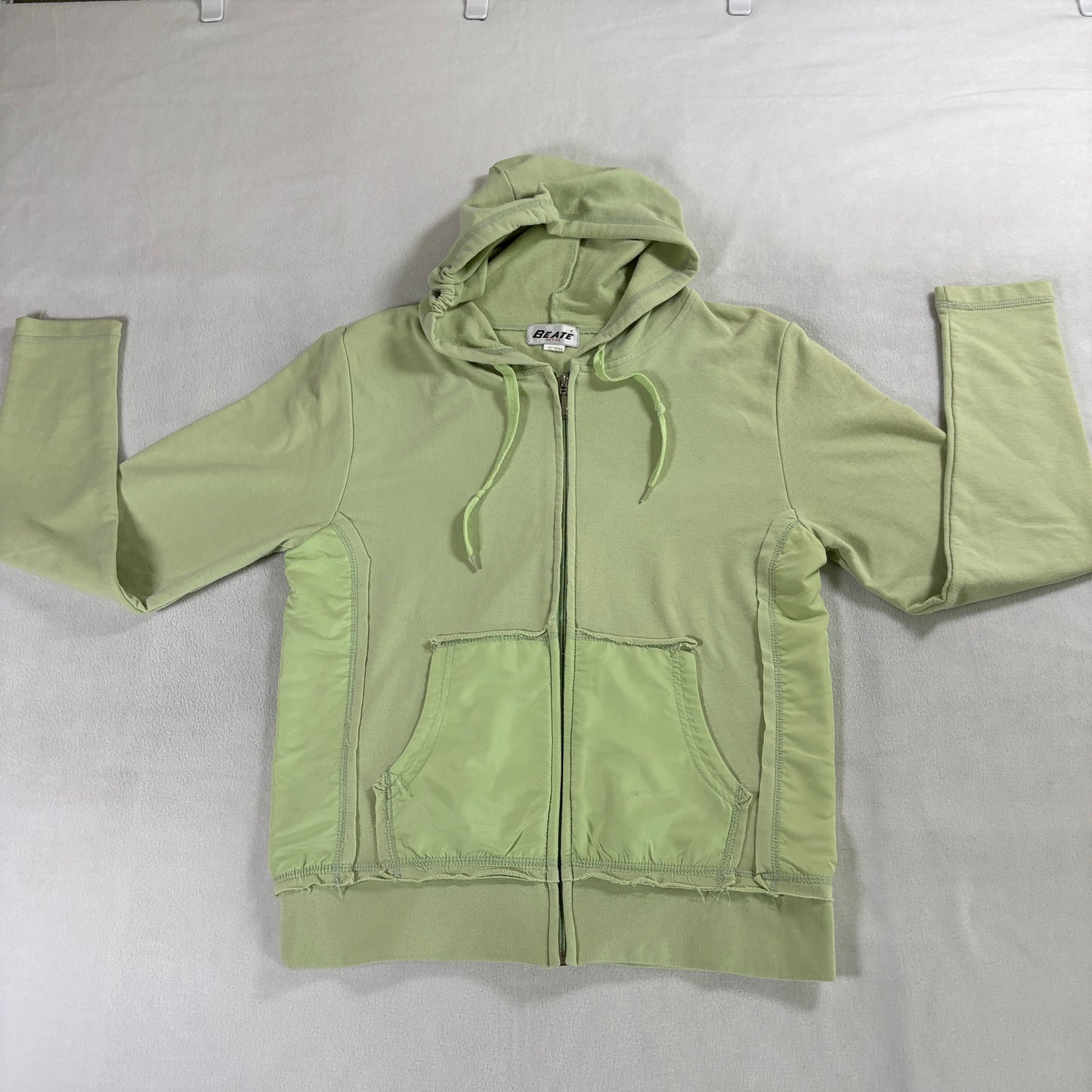 Athleisure Zip Hoodie Womens L Fits Like X Green Crop Raw Hem Lightweight