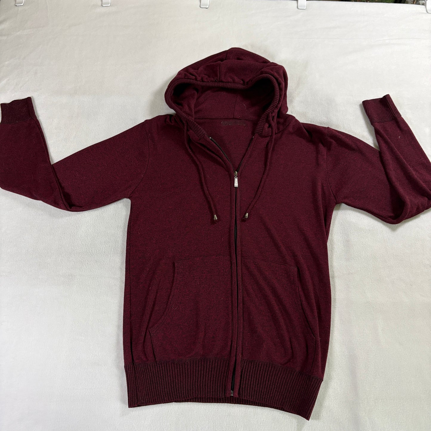 Zip Hoodie Sweater Womens L Fits Like X Burgundy Knit Full Zip Cozy Casual