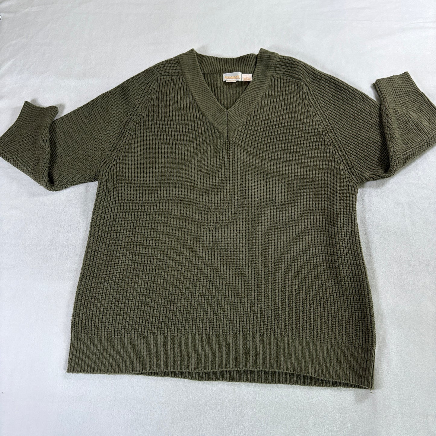 Vintage V Neck Sweater Womens 1X Fits Like X Olive Knit Grandpa Grunge 90s