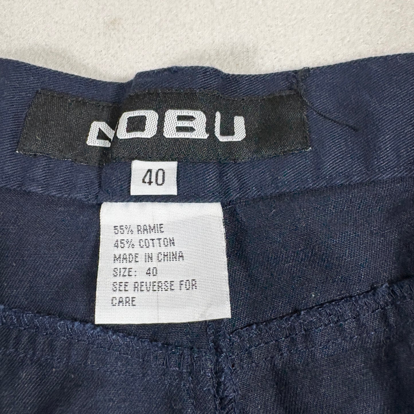 Nobu Mens Navy Blue Casual Pants Size 40 Ramie Cotton Blend Straight Leg