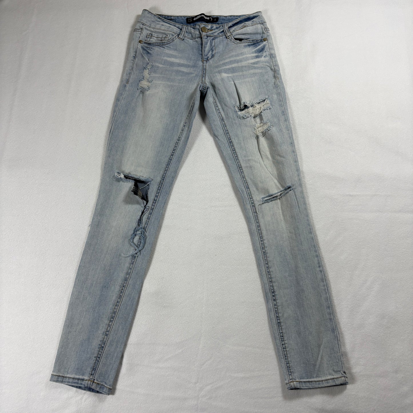 Dollhouse Jeans Womens 25x29 Light Wash Distressed Skinny Denim Y2K Fit Retro90s