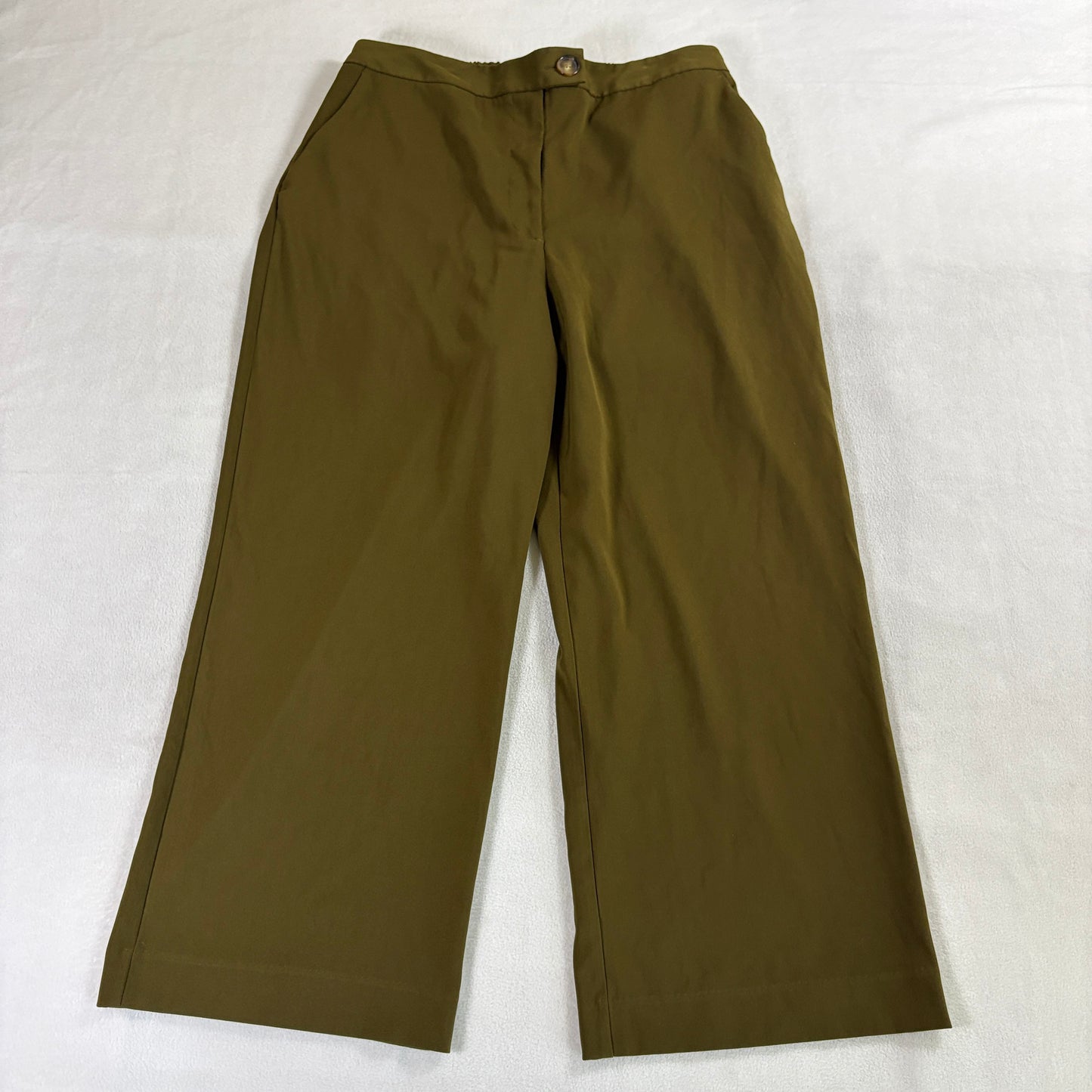 Womens Wide Leg Dress Pants Worthington Tag L Fit Like 31X24 Olive Green Stretch