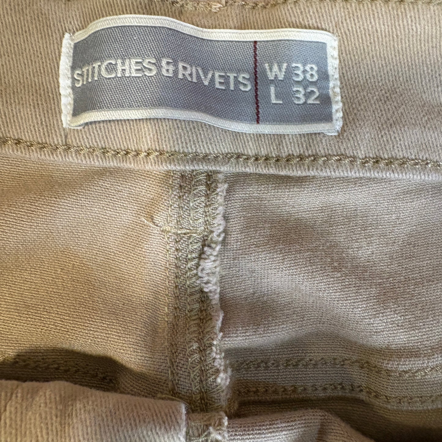 Stitches & Rivets Jeans Men’s 38x32 Tan Beige Baggy Relaxed Fit Straight Leg