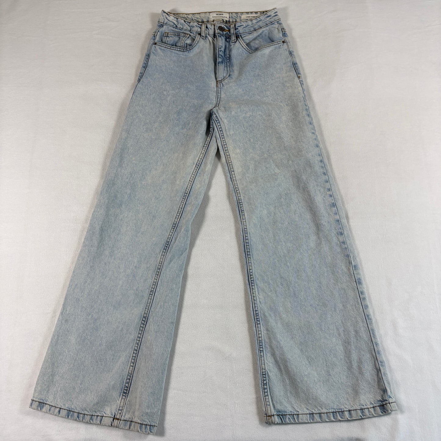 Cotton On 27x30 Womens 4 Long Wide Leg High Rise Light Wash Denim Jeans Retro