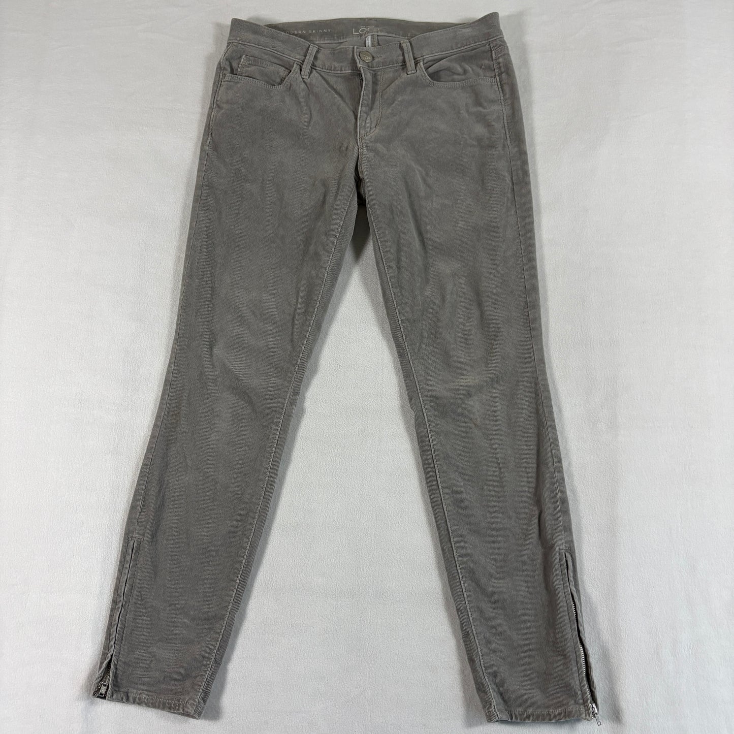 Ann Taylor LOFT Modern Skinny Ankle 27/4 Gray Corduroy Zip Hem Pants Stretch