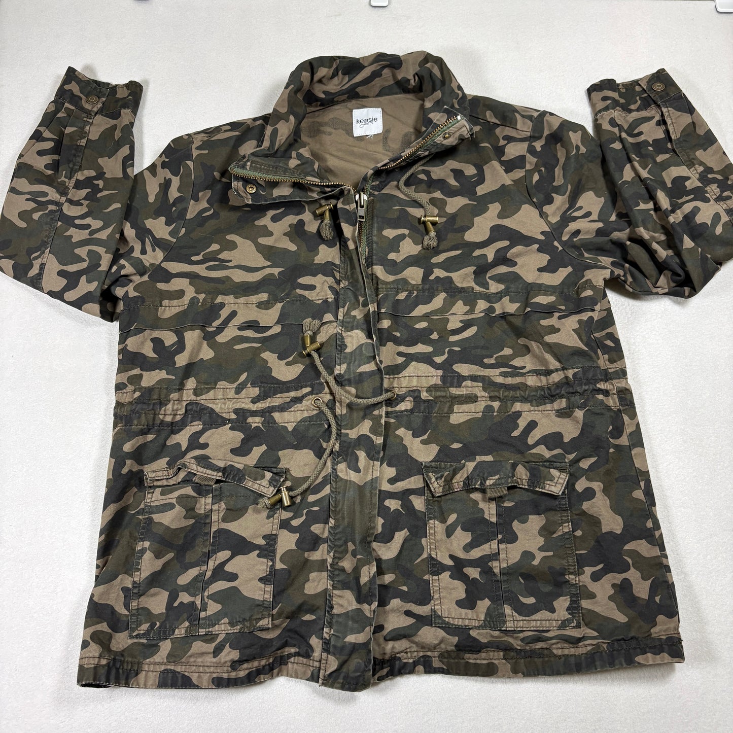 Kensie Jeans Camo Jacket Womens Medium Green Army Utility Zip Cargo Pockets