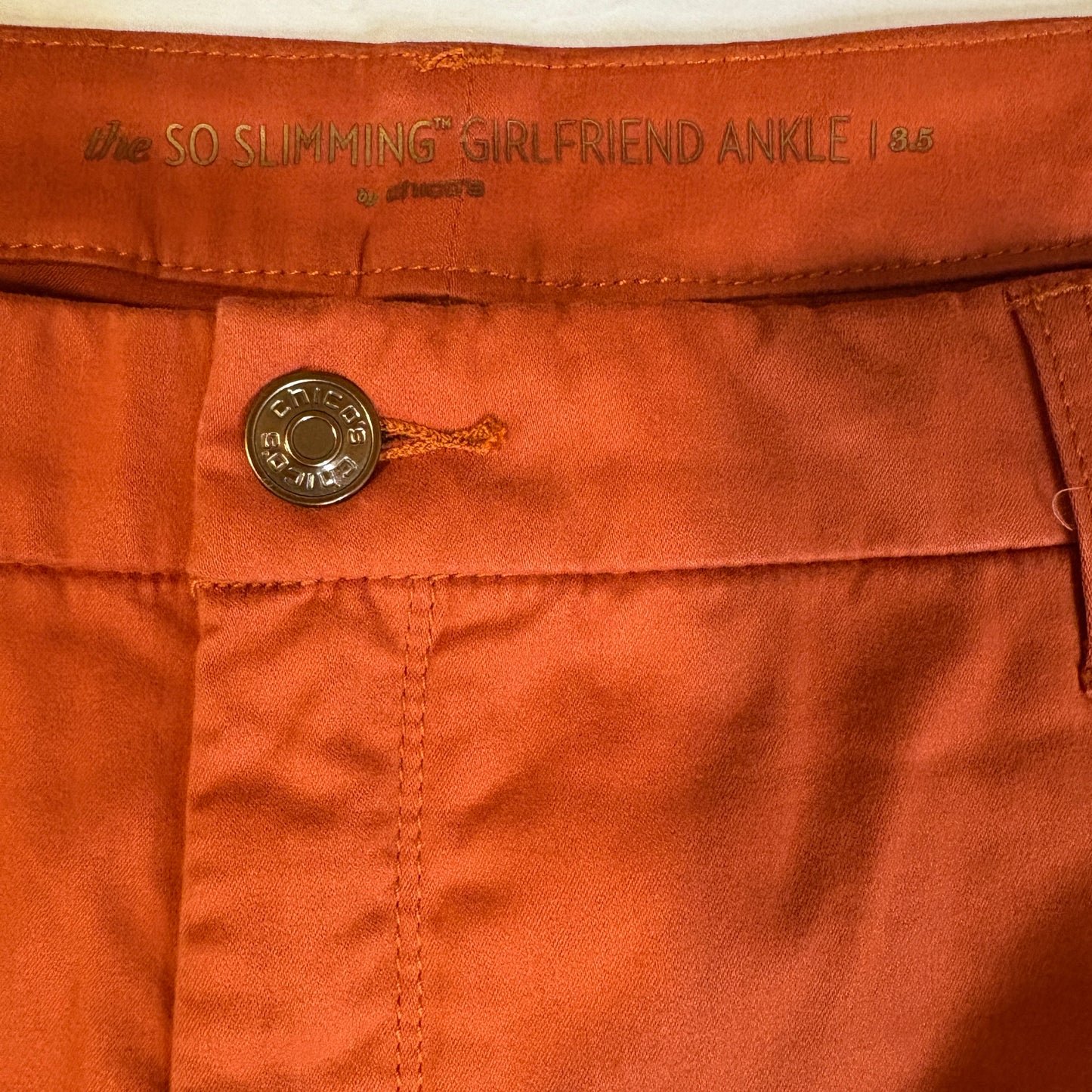 Chico’s So Slimming Girlfriend Ankle Pants Orange Size 3.5 Stretch Cotton