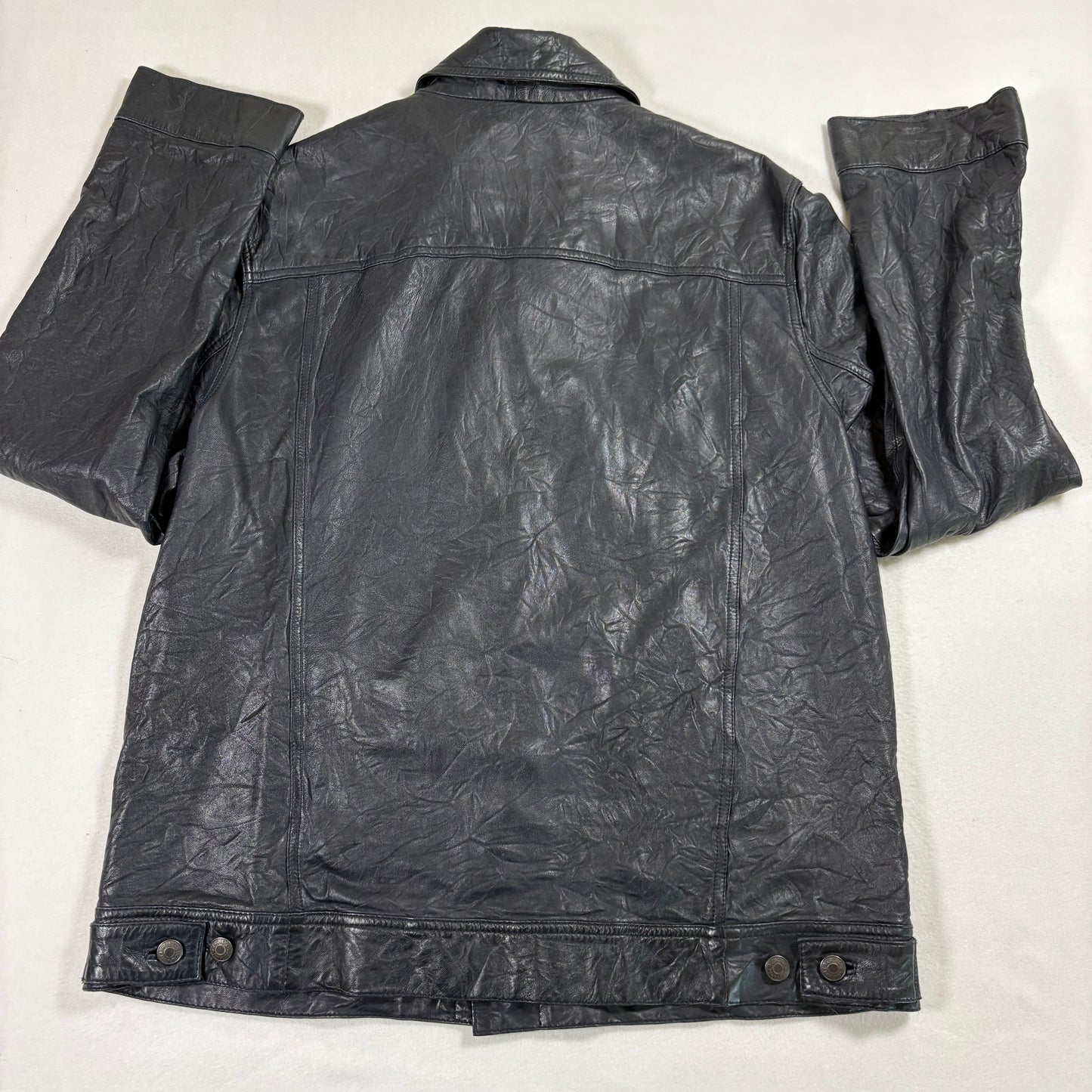 Zadig Voltaire Mens Leather Jacket Large Black Crinkle Moto Biker Y2K Rock Paris