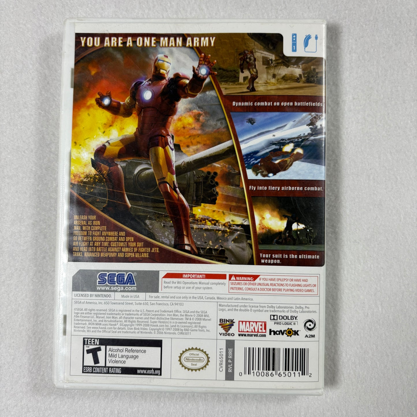 Iron Man Nintendo Wii Complete CIB Tested Marvel Sega 2008 Video Game