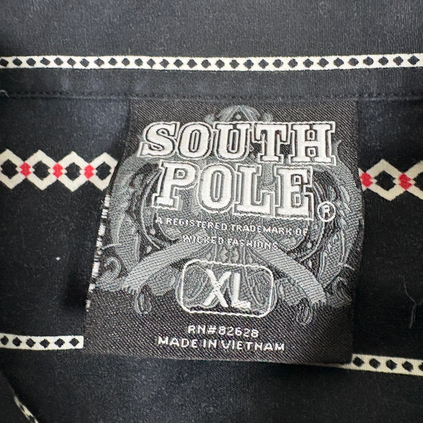 South Pole Button Up Shirt Mens XL Black Red Stripe Y2K Streetwear Retro