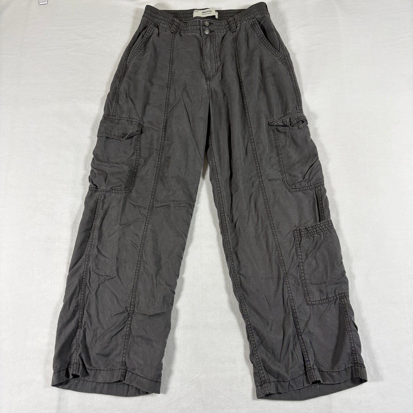 Hollister High Rise Baggy Cargo Pants Womens M Gray Y2K Wide Leg Skater