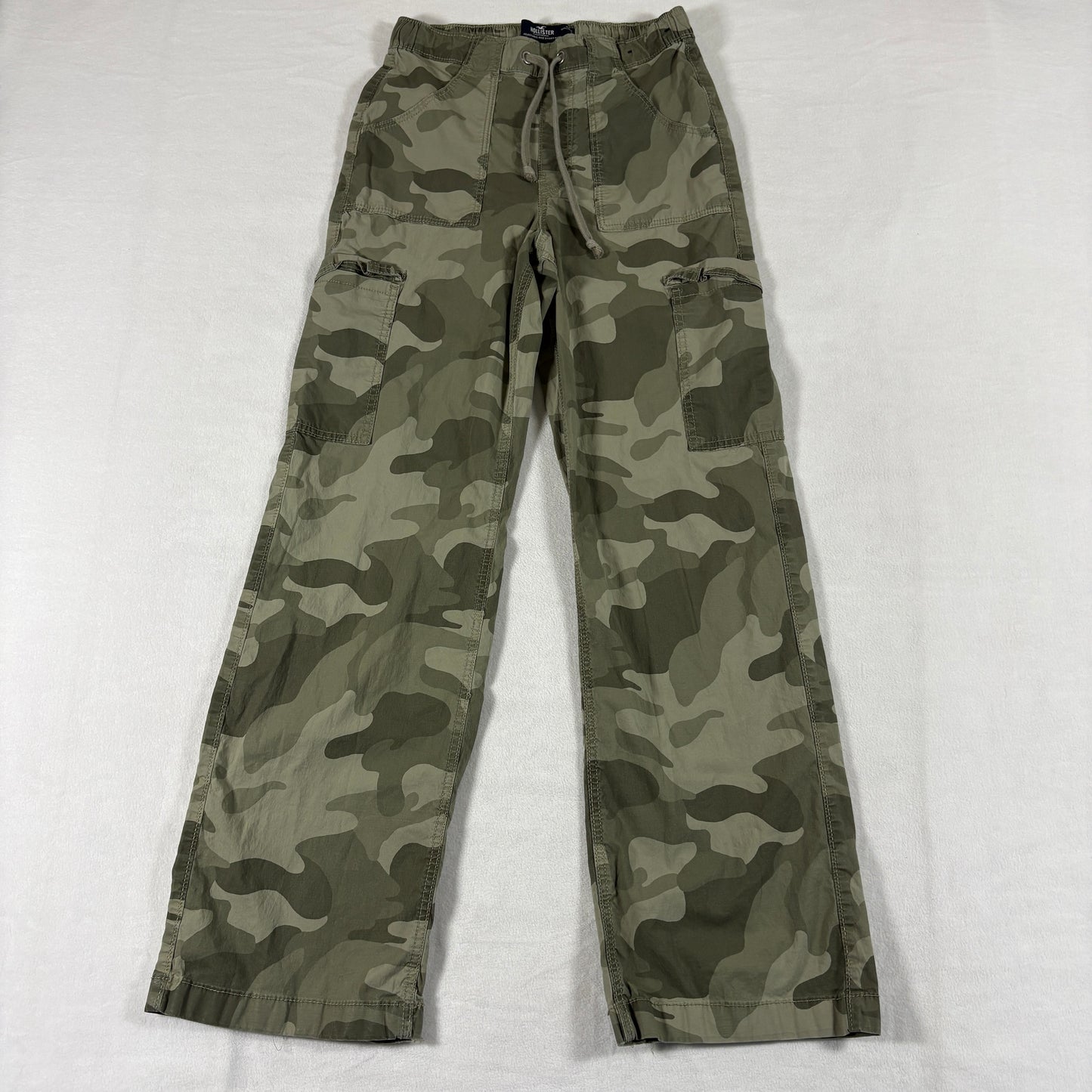 Hollister Camo Adjustable Rise Baggy Pants XS Green Cargo Y2K Wide Leg