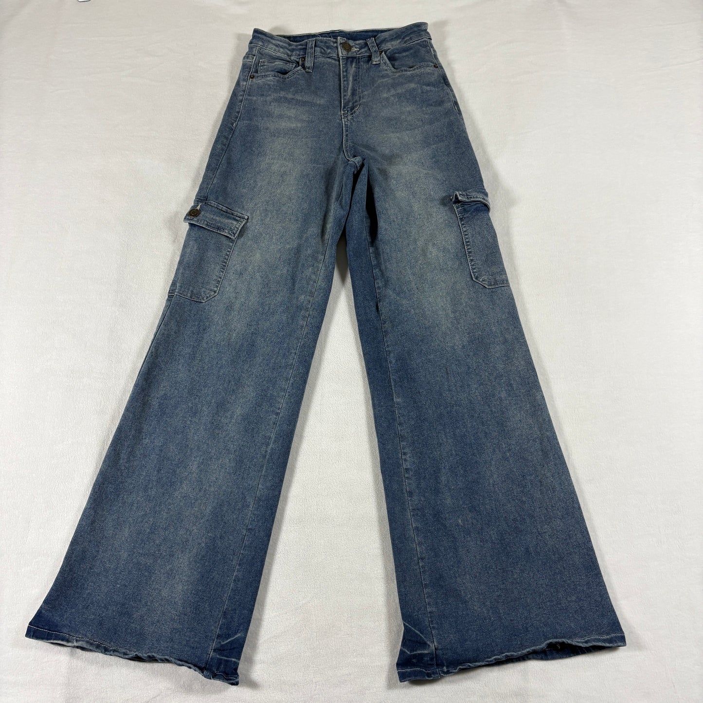 YMI Cargo Wide Leg Jeans Womens 3/26 Blue High Rise w Flaw