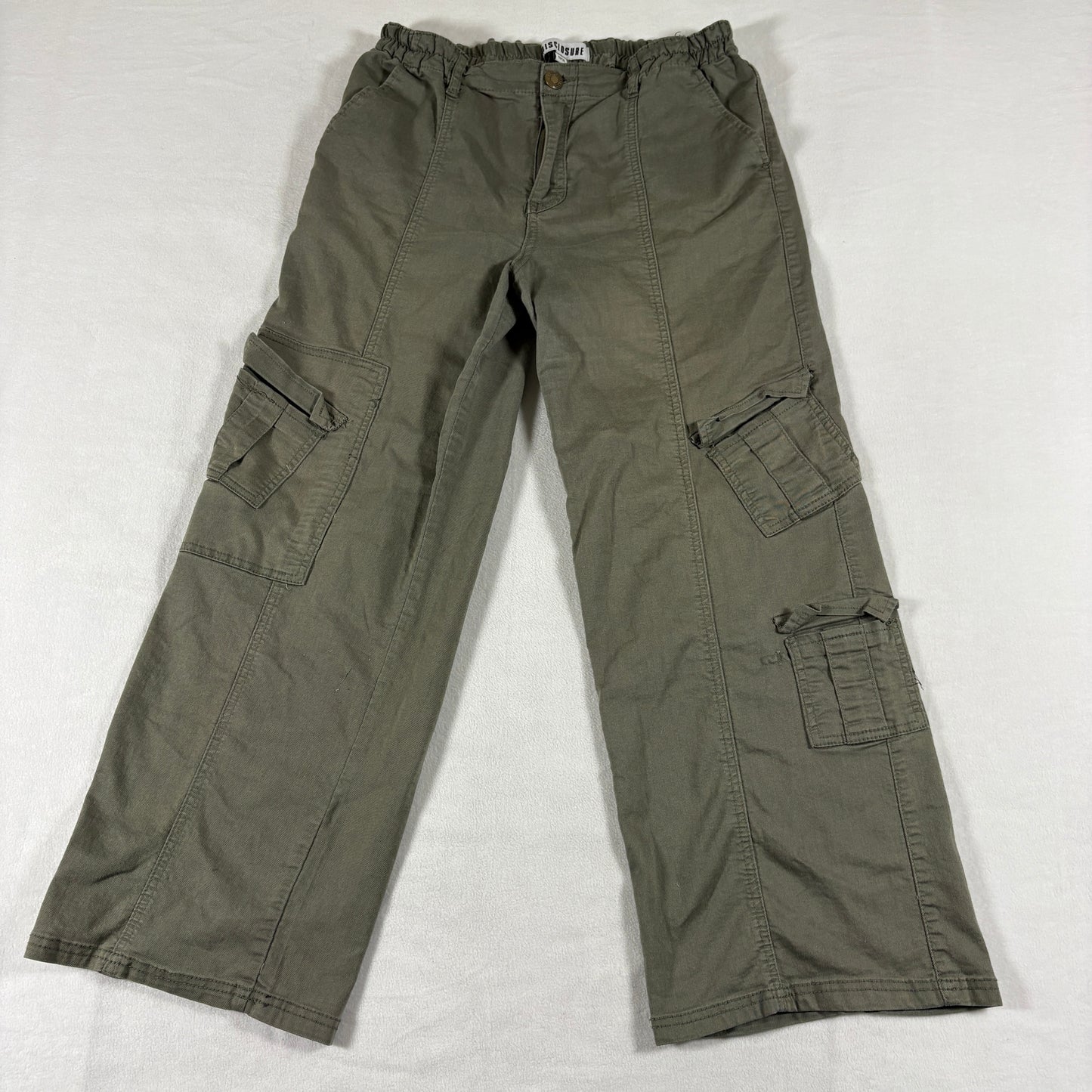 Discloure Cargo Pants Womens 13/31 Olive Green Wide Leg Stretch