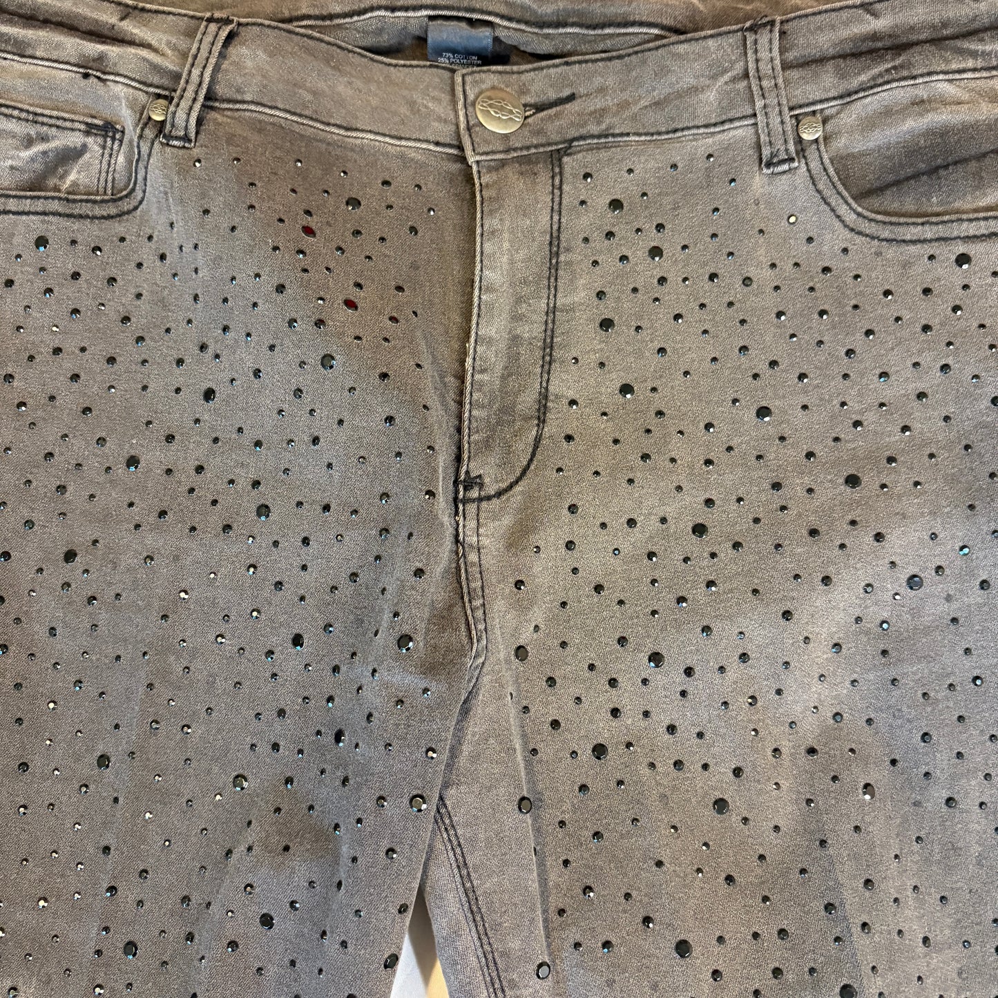 Ashley Stewart Women’s 14 Skinny Jeans Gray Rhinestone Embellished Stretch Denim