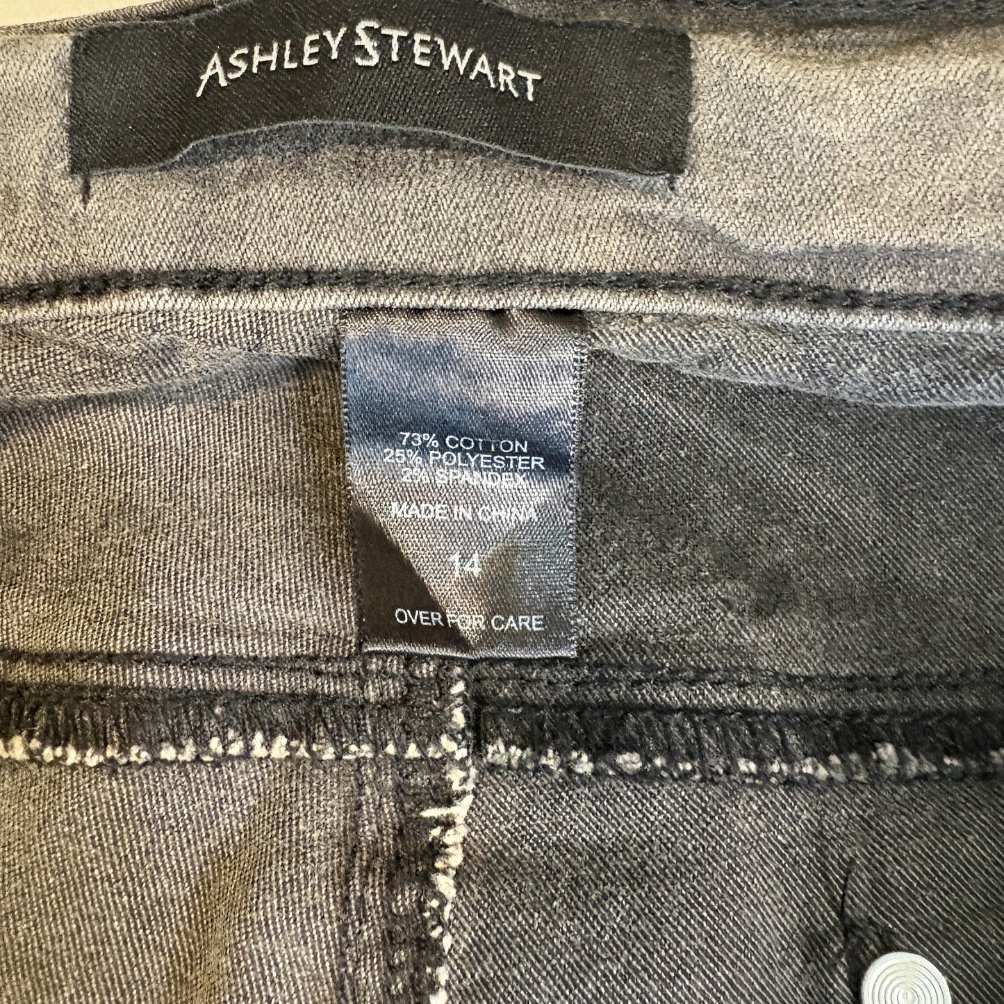Ashley Stewart Women’s 14 Skinny Jeans Gray Rhinestone Embellished Stretch Denim