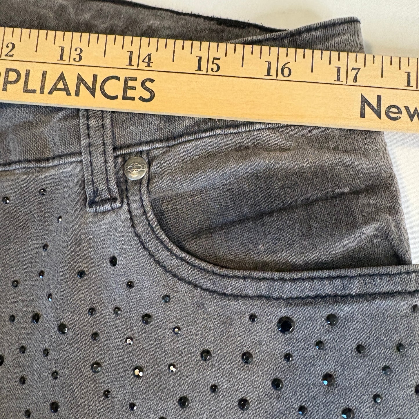 Ashley Stewart Women’s 14 Skinny Jeans Gray Rhinestone Embellished Stretch Denim