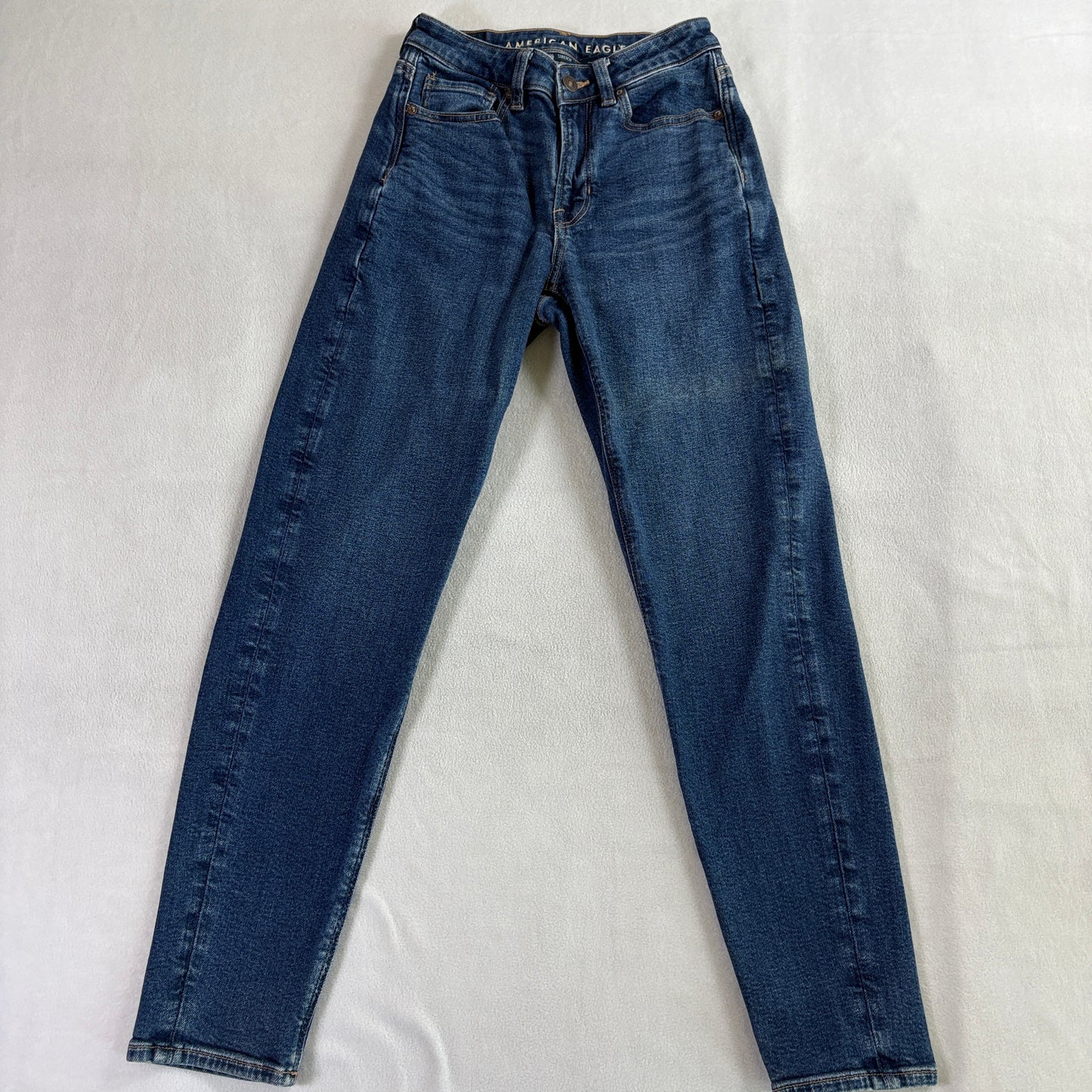 Womens Mom Jeans American Eagle 00 Fits Like 22X26 High Rise Blue Stretch Denim