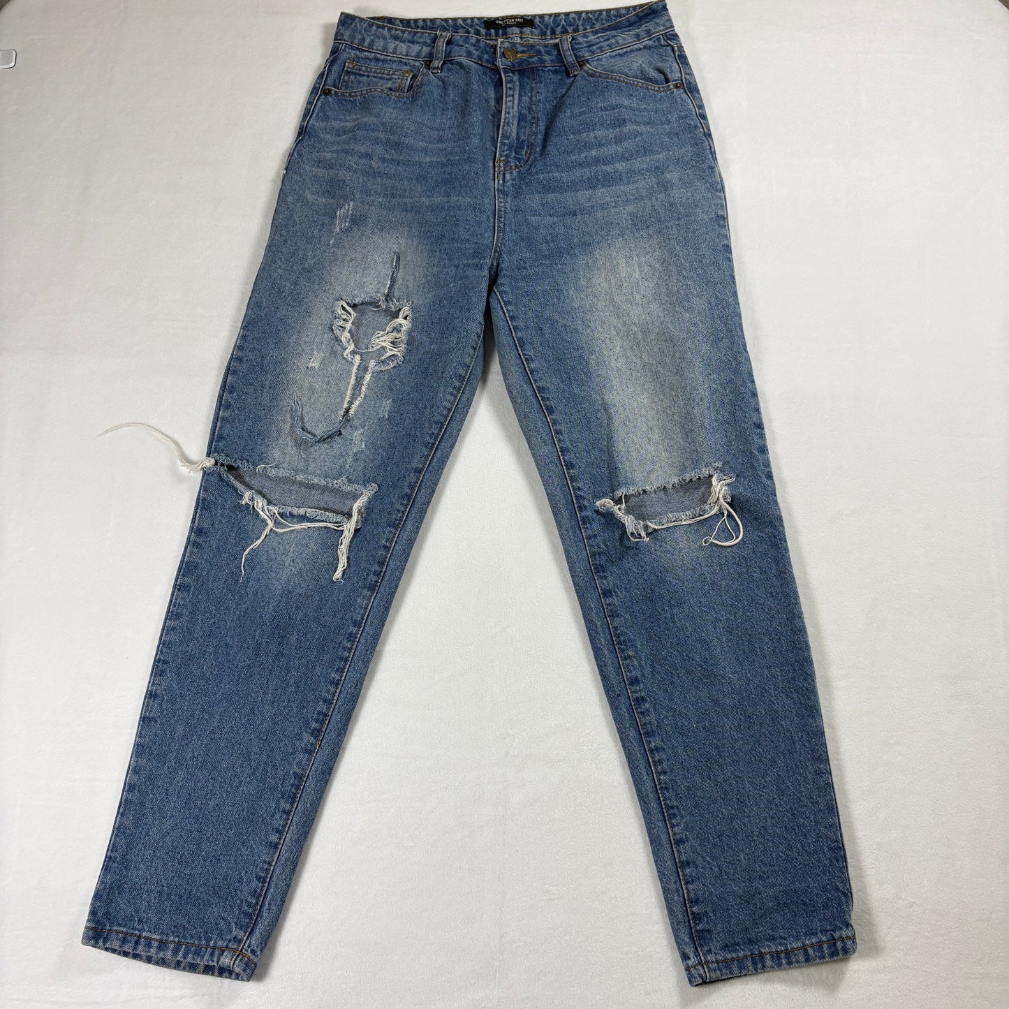 American Bazi Jeans Womens Distressed Blue Ripped Knee Straight 30x27 LA Denim