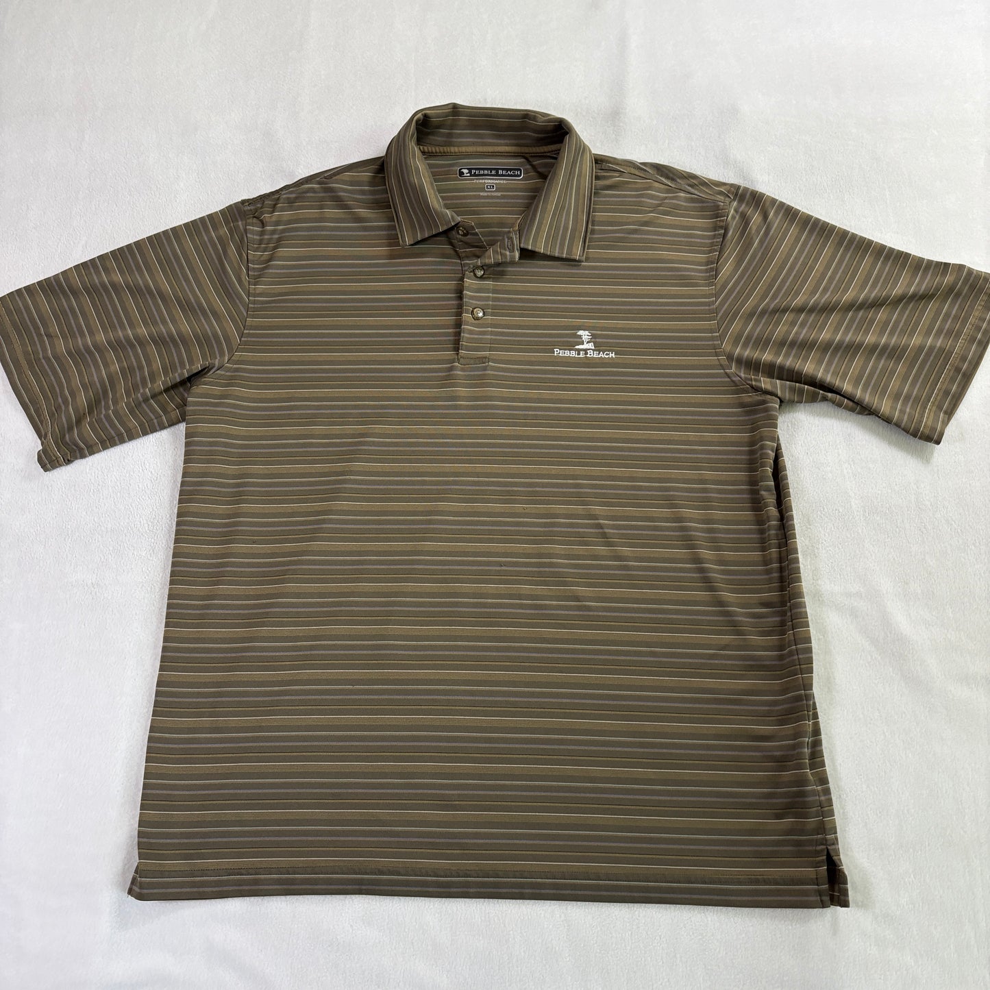 Pebble Beach Performance Polo Shirt XL Brown Striped Golf Short Sleeve Jordan