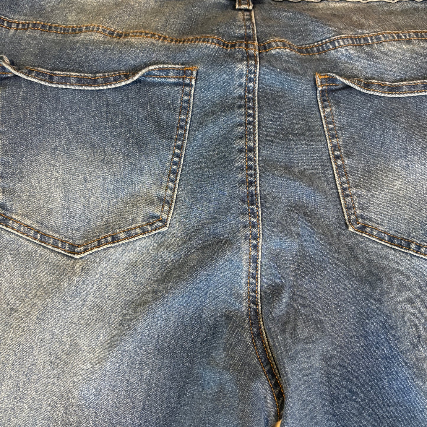 Women’s Size 22 Blue Jeans Rhinestone Studded Pockets Baggy Bootcut Frayed Hem