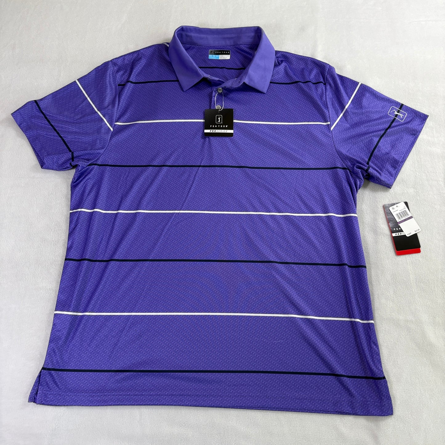 PGA Tour Pro Series Polo Shirt XXL Purple Striped Golf Athletic Fit NWT New