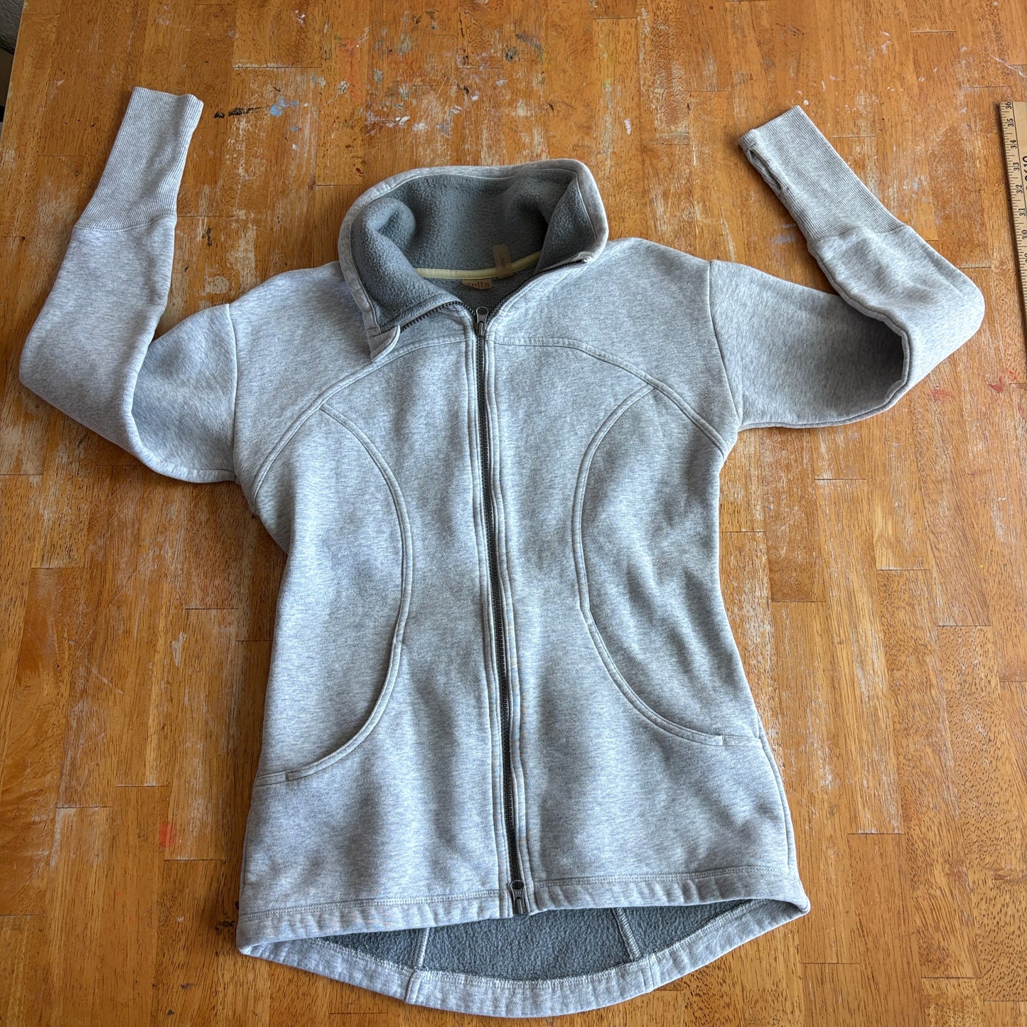 Zella Zip Hoodie Jacket Gray XS Fleece Lined Athleisure Yoga Thumbhole Full Zip