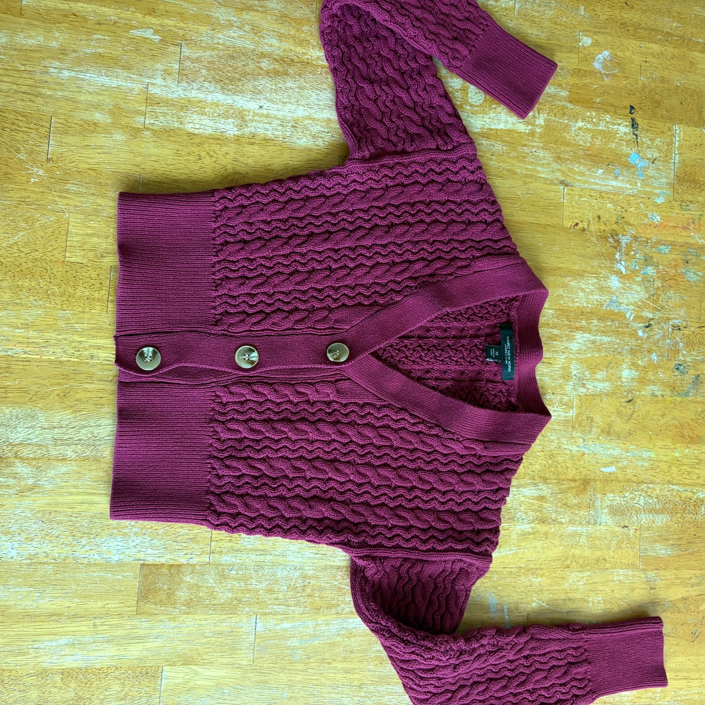 Marc New York XS Burgundy Cable Knit Cardigan Womens Cotton Button Sweater Crop