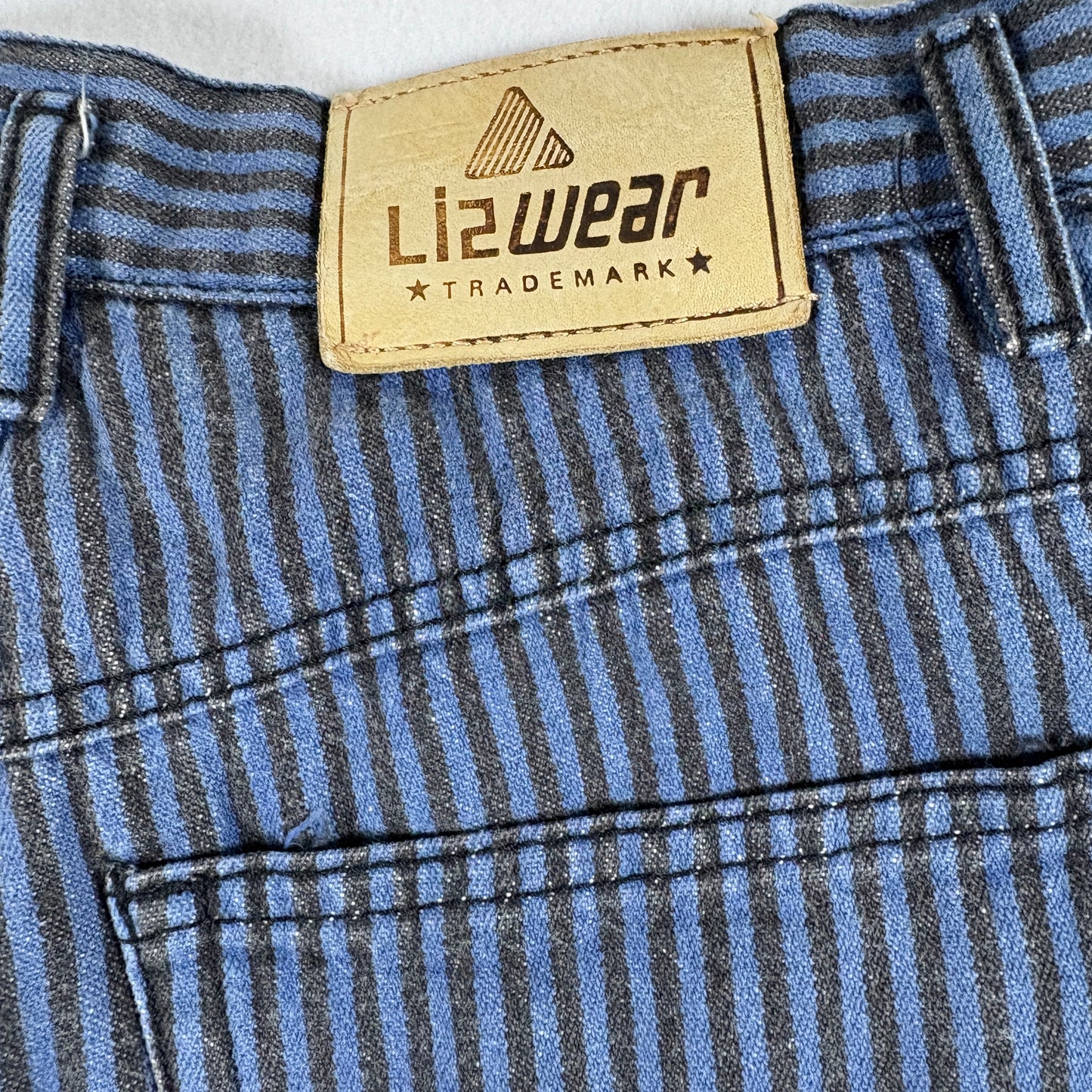 Lizwear Womens Vintage Jeans 12 Blue Black Stripe High Rise 90s Y2K Grunge Denim