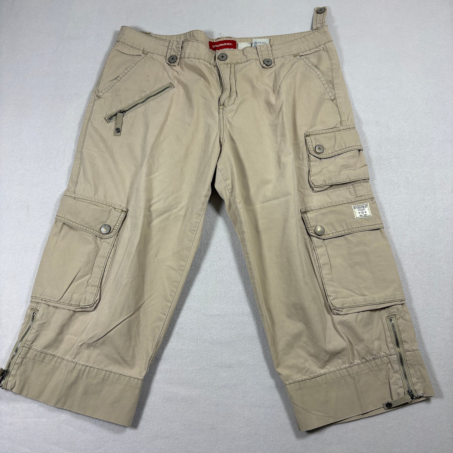 Unionbay Cargo Capri Pants Womens 13 Khaki Utility Pockets Y2K Streetwear