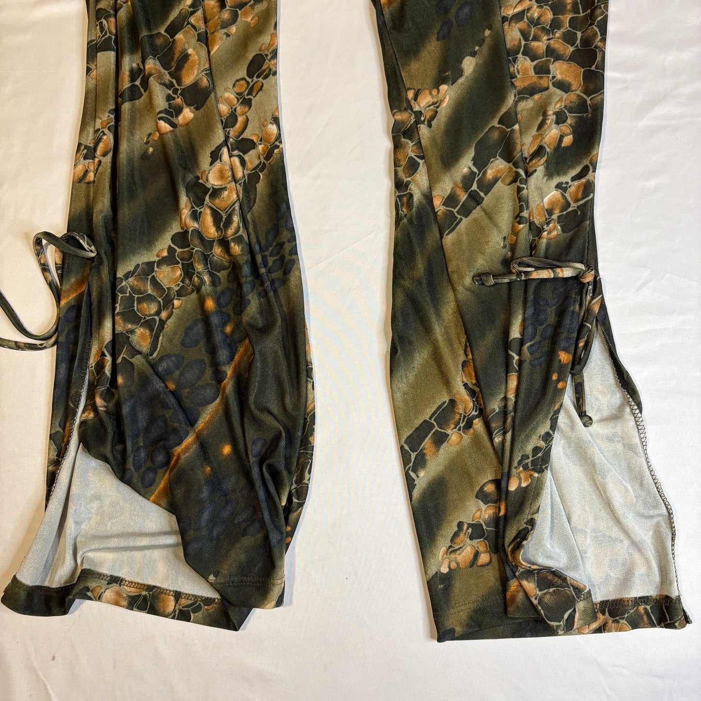 Baggy Wide Leg Lounge Pants Womens XL Abstract Print Boho Bohemian Drawstring Hem