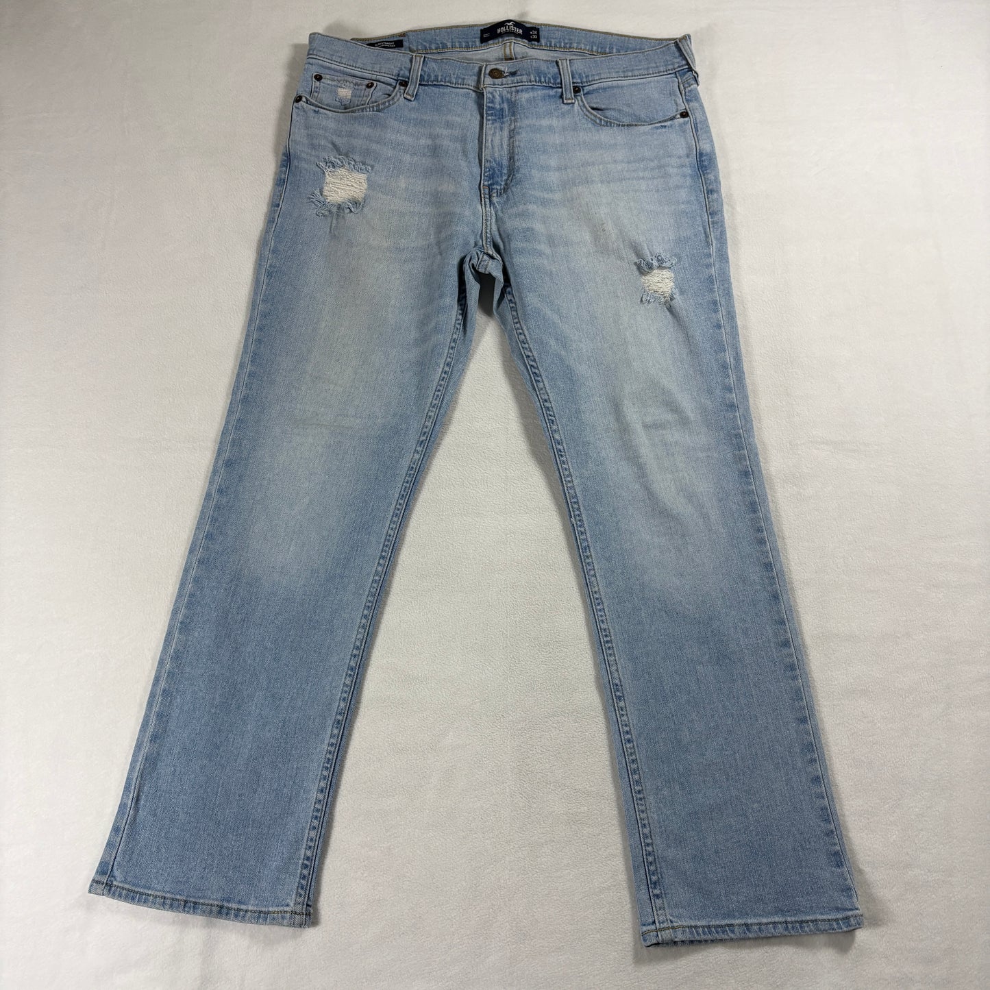 Hollister Slim Straight Epic Flex 34X30 Light Wash Distressed Jeans Men