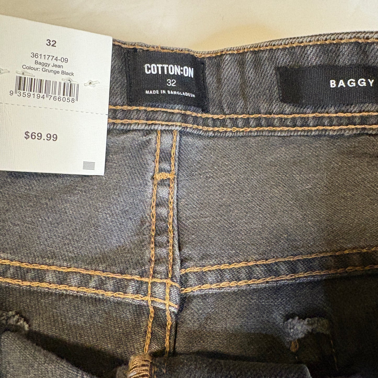 Cotton On Baggy Jeans Men’s 32 Grunge Black Relaxed Fit Denim Pants NWT
